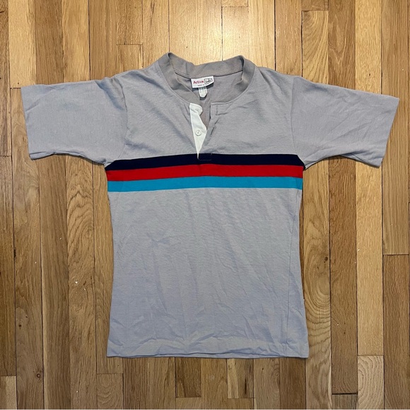 Active Lee Vintage Striped Mens Henley Gray T Shirt Small - Picture 1 of 8